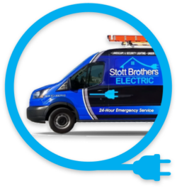 blue circle with plug and inside circle is the company van